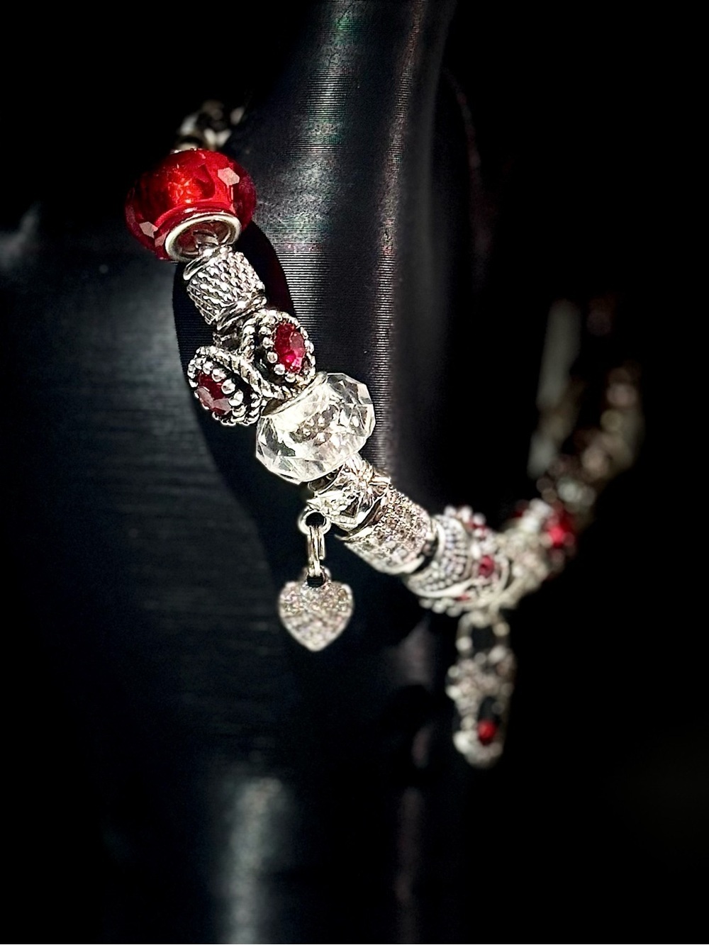 Elegant Silver and Red Charm Bracelet - Picture 3 of 5